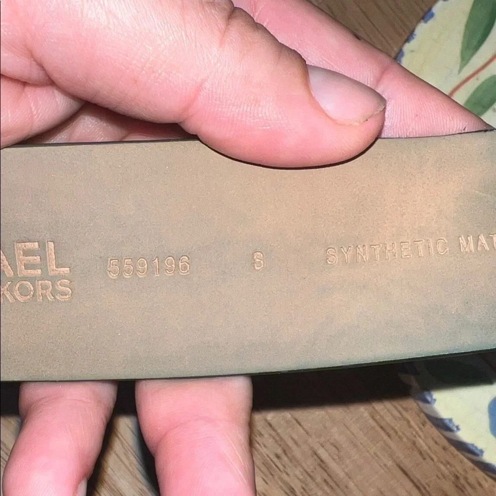 Michael Kors Gray MK Logo Canvas Belt with Silver Buckle